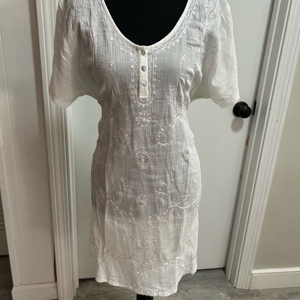 White Embroidered Bathing Suit Cover-up.